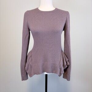 BCBG Loretta Peplum Sweater Wool Blend Neutral Business Casual Lavender Large